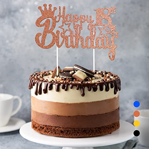 Happy Birthday Tortendeko Geburtstag, Cake Topper Geburtstag, Glitter Cake Topper Happy Birthday, Tortendeko Schwarz, Cupcake Topper für Mädchen Jungen Frauen Mann (Roségold - 18. Geburtstag)
