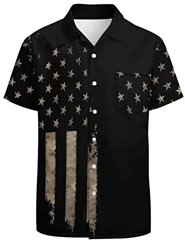 80s Shirts for Men 90s Shirts 80s 90s Hawaiian Shirt Funny Summer 90s Party Shirt Retro Button Up Shirt 80s Mens Clothing, Black American Flag, XXXXXL