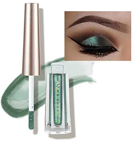Diamond Glitter Liquid Eyeshadow & Eyeliner Pen Starry Sequins Mermaid Eye Shadow Long Lasting and Pigmented Waterproof Sparkling &Shimmer Eyes Makeup (#16Metallic Green)