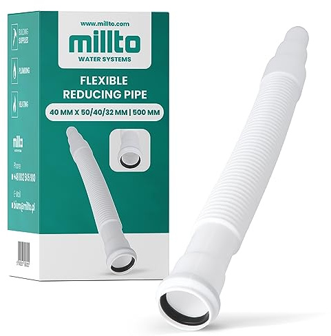Millto™ Flexible Pipe Reducer 40 x 50 / 40 / 32 mm 500 mm Drain Pipe with Sleeve Waste System Sewer System Outlet Washbasin Adjustable Drain Connector Drain Systems