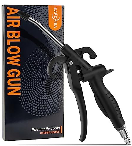 SARDVISA High Volume Air Blow Gun with Rubber Guard Air Flow Nozzle, Industrial Household Air Blower Gun Angle Ben Jet Nozzle, Air Gun for Compressor Pneumatic Tool for Dust Cleaning Car Detailing