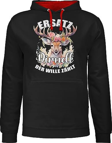 Pullover Herren Frauen Hoodie Kontrast zweifarbig - Kompatibel mit Oktoberfest - Dirndl Ersatz - Der Wille zählt - M - Schwarz/Rot - bayrische hirsch pulli bayrisch geweih tracht replacement