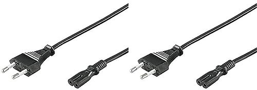 PremiumCord kpspm Netzkabel 230V 2m, Stromkabel mit EurosteckeraufEuroDoppelbuchseC72Polig,IEC320,gerade,Farbeschwarz (Packung mit 2)