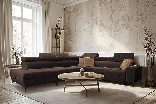 All4All Ecksofa mit Schlaffunktion Gonti XII 369 x 276 cm - Schlafsofa mit Bettkasten - Sofa in L-Form - Wohnlandschaft XXL Sofa - Eckcouch Groß - Seite Links - Dunkelbraun - Gewebe - Modern 26