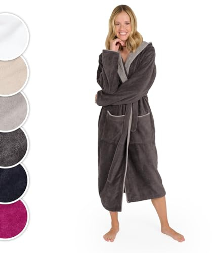 Blumtal Bademantel Damen Frottee in XL aus 100% Baumwolle - OEKO-TEX zert. Sauna Bademantel Damen Baumwolle aus Velour & Frottier- extra saugstarke Bathrobe Women - Morgenmantel - Anthrazit/Grau