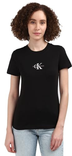 Calvin Klein Jeans Damen T-Shirt Kurzarm Monologo Slim Rundhalsausschnitt, Schwarz (Ck Black), 3XL