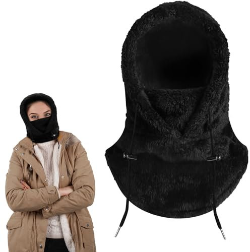 BONK Warme Plüsch-Fahrradhaube,Winter Sturmhaube für Herren und Damen Verstellbares Sturmhaube 2 in 1 Winddichte Skimaske Plüsch Nackenwärmer mit Kordelzug Motorrad- und Fahrrad Maske