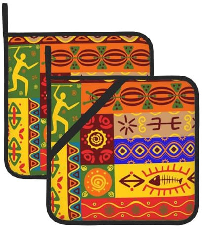2-Piece Set Of Anti Slip And Heat-Insulating Pot Holder(African National Patterns), Suitable For Kitchen Cooking, Oven, Microwave, Clay Pot, Hot Pot, Anti Slip And Anti Scalding