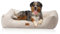 Knuffelwuff Hundebett aus Cord mit handgewebtem Charakter Olivia XL, 105 x 75 cm, Beige, Abnehmbarer Bezug, waschbar, für große, mittlere und kleine Hunde
