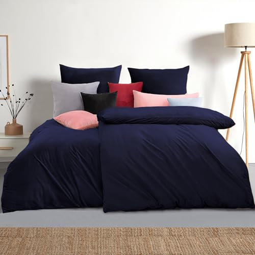 Soifox Bettwäsche 155x220 4teilig Blau - 2 Bettbezüge 155x220 + 2 Kissenbezüge 80x80 Weich und Bügelfrei Mikrofaser mit Reißverschluss (4 TLG. 155 x 220 cm, Blau)
