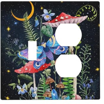 2-Gang 1-Toggle 1-Duplex Kombination Wandplatte Gothic Hippie Pilz Boho Sternenklar Mond Sterne Schmetterling Blumen Schnecke Zwei Combo Doppelgerät Kippschalter Steckdose Lichtschalter Frontplatte