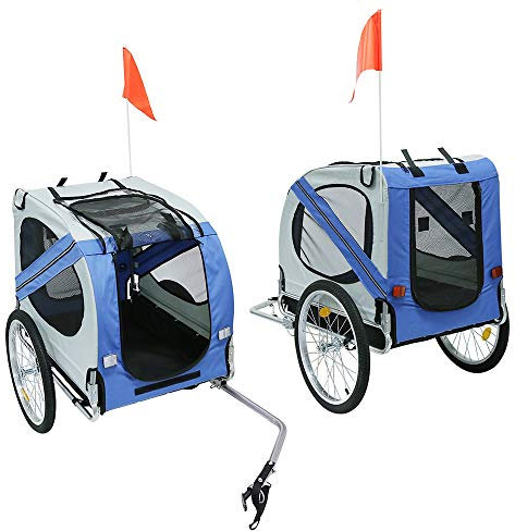 Remorque de Vélo Chien Pliable Charge 30 kg Porte Animaux de Compagnie de Vélo Cadre Facile à Plier avec Roues à Dégagement Rapide, Réflecteurs-137 * 73 * 90cm Pliable (Bleu Gris)