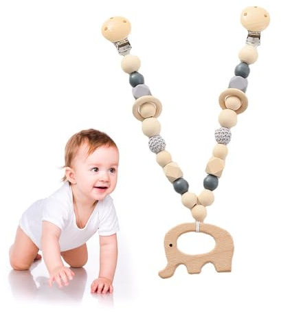 JurciCat Kinderwagenkette Holz Baby Kinderwagen Kette Für Babys Pielzeug Und Geschenken Ab 0+ Monaten