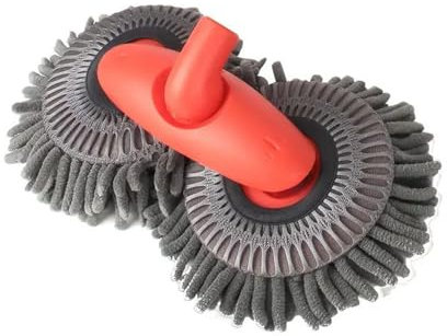 Haloppe Mopa desmontable con cepillo de lavado de coche con mango largo, fregona de limpieza de microfibra 2 en 1 con doble disco, toalla seca para lavar el parabrisas del coche B