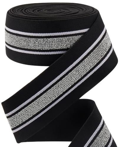 GORGECRAFT 4.3m 40mm Breit Silber Weiß Gestreiftes Gummiband Schwarzes Flaches Dehnbares Gurtband Näh Und Strickband Zierband Für Heimwerker Taillenbänder Stirnbänder Taschen Kleidungsstücke Zubehör