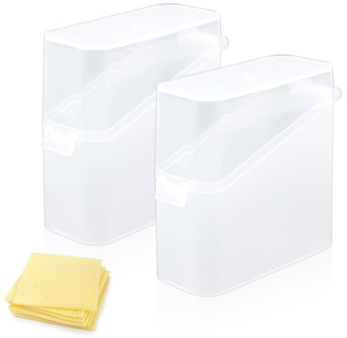 PEUTIER 2pcs Cheese Storage Containers, Plastic Cheese Slice Saver with Flip Lid for Refrigerator Cheese Slice Holder for Fridge Cheese Storage Box for Butter Block Cheese Slices Keeper (Transparent)