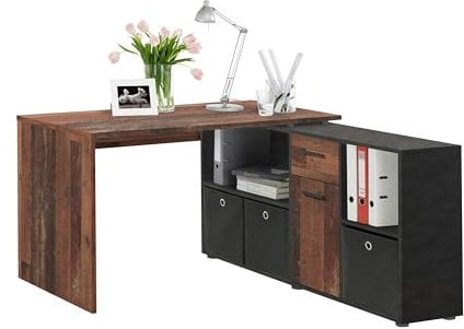 möbelando Schreibtisch >LEXO/LEX< in Old Style dunkel-Matera - 135,7x74,2x135,7cm (BxHxT)