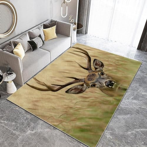 Generisch Hirschmotiv Teppich Wohnzimmer 60 x 120 cm Tier Hirsch Teppiche, Braun Schlafzimmer Druck Teppiche Weiche Flanell Kinderzimmer Wildtiere Teppich Küche Korridor Esszimmer Bodenmatte