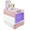 Inodoro para gatos autolimpiante, autolimpiable, para gatos y conejos, caja de arena de acero inoxidable con 1 bolsa desodorante (48 x 35 x 36 cm, color rosa)