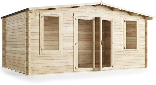 BillyOh Winchester 5x3 Log Cabin Summer House Shed – Wooden Garden Room with 44mm Log Thickness, Double Doors, Floor, Roof & Felt | Garden Office, Tiny Home & Lounge, Easily Assembled Garden House