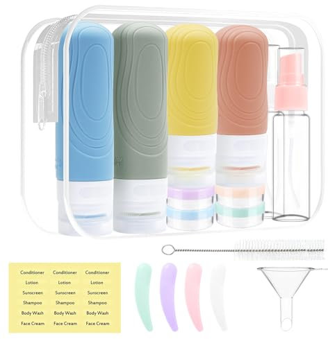 ROELLY 16-Teilige Silikon Reiseflaschen, Reiseflaschen zum Befüllen, Reisegröße Behälter, 60 ml/90 ml, BPA-Frei, Kann zum Umpacken Von Hautpflegeprodukten, Shampoo, Duschgel Verwendet Werden