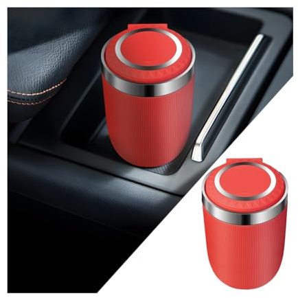 CGEAMDY Mini Auto Aschenbecher, Mini-Auto-Aschenbecher Mit Led Licht, Auto-Aschenbecher Aus Edelstahl Mit Blauem Led-Licht Deckel, Tragbarer Reise-Aschenbecher Mit Blauem Led-Licht Deckel(Rot)
