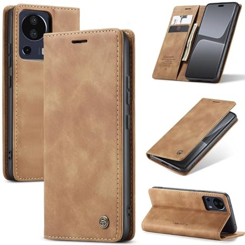 SLWYF Coque pour Xiaomi 13 Lite, Etui Protection Housse Premium en Cuir PU, Pochette Fermeture Magnétique [Fentes pour Cartes] Flip Case Compatible avec Xiaomi 13 Lite, Brun