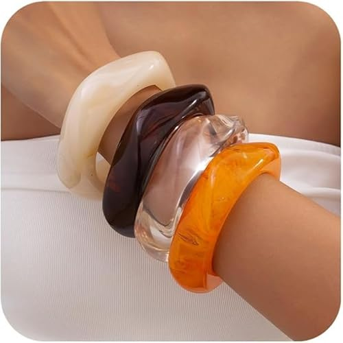 Houxq Acryl-Armreif, Armbänder für Frauen, unregelmäßiger Punk, Acrylharz, geometrische Manschette, breites Armband, modisch, dickes Acetat, Statement-Armreif, Schmuck-Set