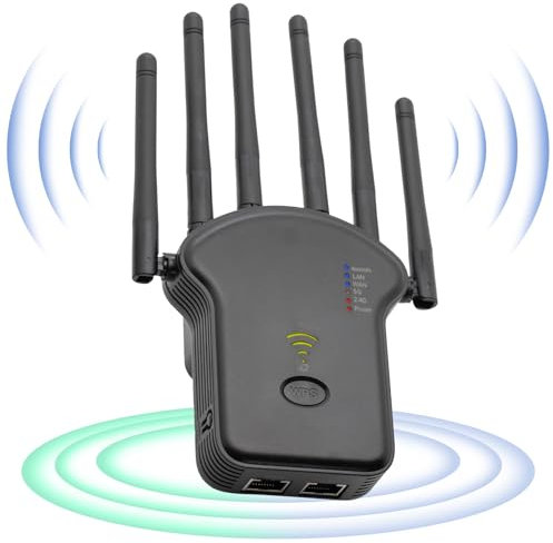 Ripetitore WiFi, amplificatore di segnale domestico WiFi Extender con doppia banda 1200 mbps (5 GHz / 2,4 GHz), ripetitore WiFi con porta Ethernet per una copertura fino a (nero)