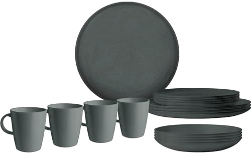 Brunner RPET Tierra - Set di stoviglie da campeggio, 12 pezzi, colore: grigio scuro