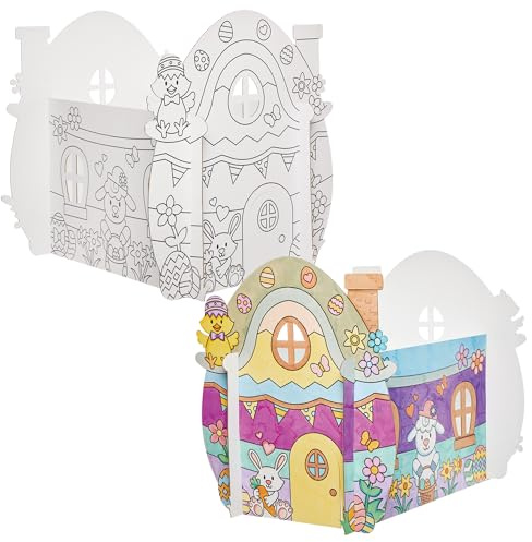 Baker Ross FN399 Easter Egg Colour-in House - Pack of 1, Easter Arts and Crafts for Kids, Colouring for Kids