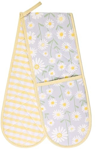 Double Oven Glove Natural Bloom Daisy Printed, Heat Protection Kitchen Oven Gloves - L90 x W17cm