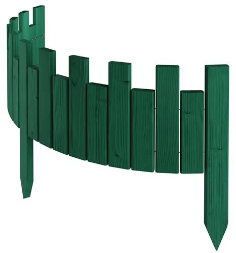 Floranica Bordo Aiuole Flessibile 100 cm x 20 cm Verde Bordura per Giardino Recinzione per Giardino Bordino da Giardino Arrotolabile Staccionata in Legno
