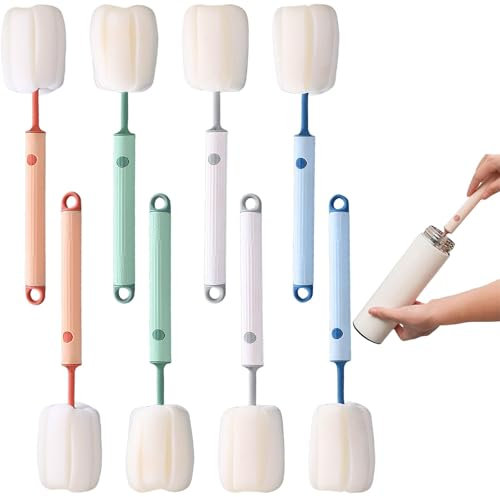 8 Stück Bürste Lang 27 cm Flaschenbürste Schwamm Flaschenreiniger Bürste, Langlebig Flaschenschwamm Geeignet für Glas Flaschenreiniger Teller Schalen (Blau Beige Grau Rosa)