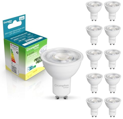 Crompton Lamps LED Ultra-Efficient GU10 Spotlight 1.9W A-Class (50W Equivalent) 4000K Cool White 36° 370lm Energy Efficient Filament A-Rated Light Bulb (10)
