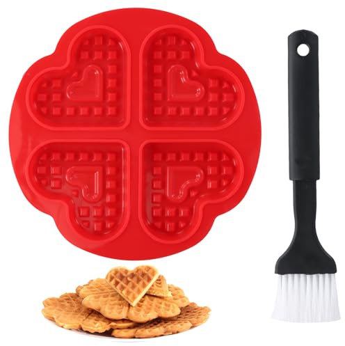Silikon Waffelform, Silikon Backformen, Herzform Waffel Backform, Antihaft-Backform, Geeignet Zum Waffeln Backen, Rot