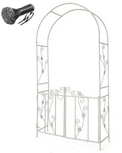 Générique Arche de Jardin en Fer avec portillon, l 110 x H 214 x P 37 cm, Arceau à rosiers Treillis pour Plante grimpante, pergola pour décoration pelouse terrasse Cour, Noir Blanc(Blanc)