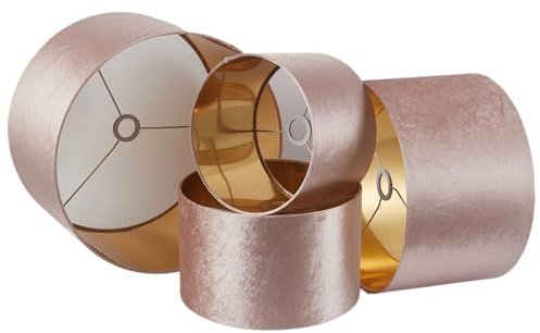 Abat-jour rond en velours fait main – Doublure dorée –40 cm – Pour lampe sur pied, lampe à poser, suspension, chevet – Rose – Style élégant pour salon ou chambre