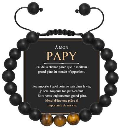 Gamtic Cadeau Homme Bracelet Pierres Naturelles - Bracelet Amitié Porte-bonheur Bijoux Homme Cadeau Anniversaire Saint-Valentin Noël Fête des Pères (Papy)