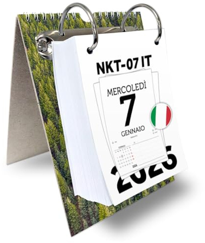 KALVOS Italienischer Kalender 2026, Tischkalender, Wandkalender, Abreisskalender, 365 tage, Tagesabreißkalender, Kalendarium, Minimalistisch Tageskalender mit großen Zahlen (Monat und Notizfeld)