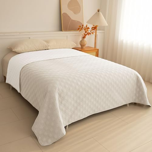 TIANSHU wasserdichte Tagesdecke & Hundedecke, rutschfeste & Verschleißfeste Haustierdecke, Beidseitig Waschbarer Bettüberwurf & Schutzdecke für Bett, Sofa & Haustiere (137x208cm, Beige)