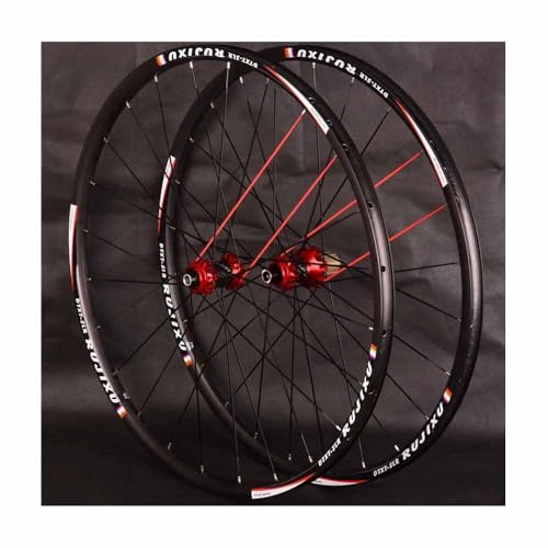 Aluminiumlegierungs Offset Felge 700C Rennrad-Steckachsen-Radsatz 100/142mm, Center Lock-Scheibenbremse, Vorne 2 Hinten 4 Lager, 8/9/10/11-fach-Kassette(Black Red)