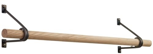 SOTECH Wandgarderobe 120 x 150 mm Rohstahl klar lackiert 1180 mm | Garderobenstange aus Eiche Ø 30 mm, Kleiderstange, Garderobe