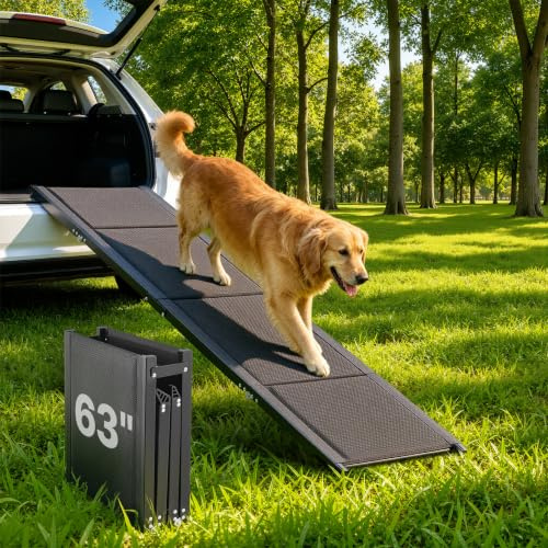 VEVOR Rampe pour Chien 160 x 43,2 cm Rampe Accès Voiture Pliable pour Chiens Moyens Grands 113 kg Surface Antidérapante Tissu Oxford pour Animaux de Compagnie Extérieur, Compatible avec SUV Camions