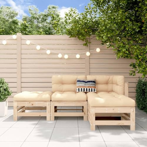 Yunovire 4-TLG. Garten-Lounge-Set, Massivholz Kiefer, modular, für Veranda, Balkon, Außenbereich, robuste Couch für Garten und Terrasse
