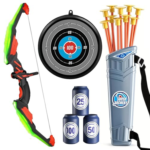 BEKKLPOU Juego De Arco y Flecha, Juguetes de Tiro con Arco, 10 Flechas con Ventosa, Objetivo y Puntas De Flecha, Adecuado para Entrenamiento En Interiores y Exteriores (Verde)