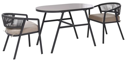 Beliani Ensemble de Jardin en Métal Acier 2 Places Chaise en Osier Synthétique Table Ovale Gris Muros