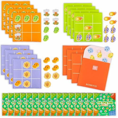 BONNYCO Tic Tac Toe 16 Stück Dino Mitgebsel Kindergeburtstag Gastgeschenke. Tik Tak Toe Kleine Geschenke für Kinder, Give Aways Kindergeburtstag Mitgebsel Set. Pinata Füllung, Mini Spielzeug Schüler