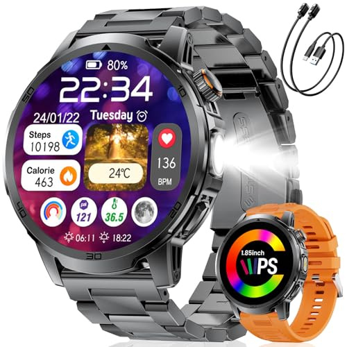 CHOOSETIME Orologio Smartwatch Uomo con Chiamata e Risposta, 1000mAh Batteria/LED Torcia, 1.85'' Grande Smartwatch Uomo, 100+ Modalità Sportive, Sonno Cardiofrequenzimetro SpO2 per Android iOS