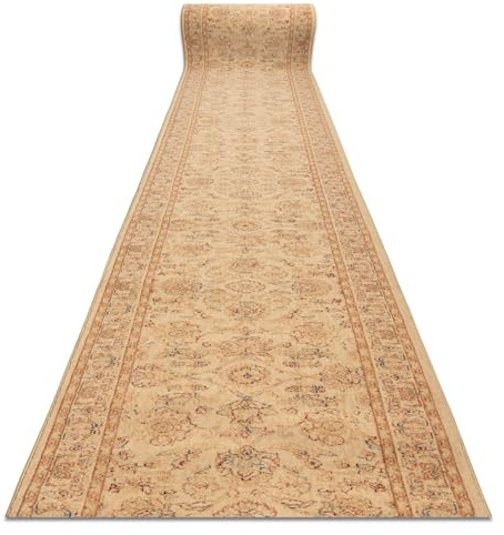 rugsx DJOBIE Läufer 4517/101 - Wollteppich - Teppich für Flur & Wohnzimmer beige/rot 85x220 cm